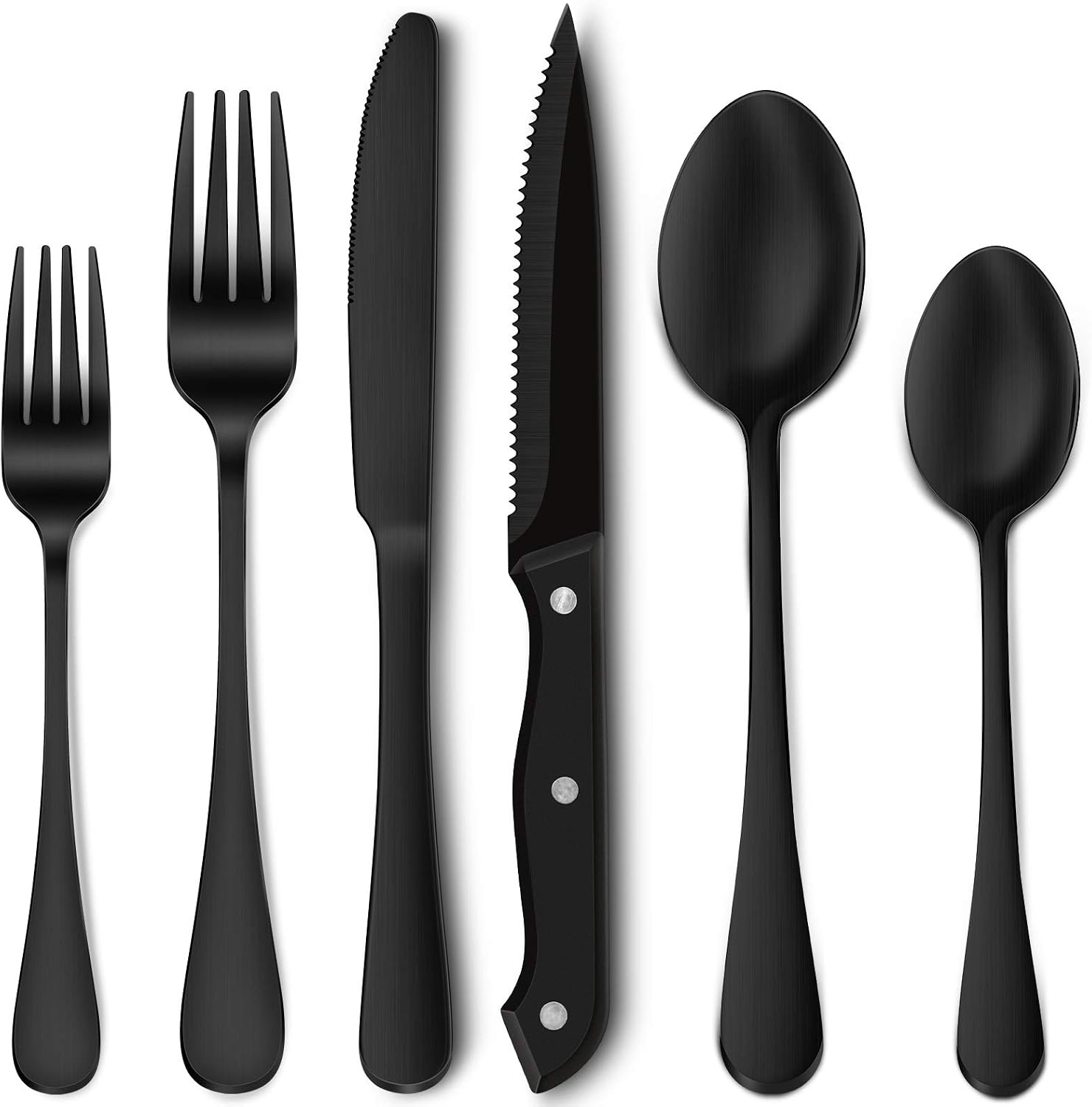 Hiware 24 Pieces Matte Black Silverware Set with Steak Knives, Stainless Steel Flatware Cutlery Set, Service for 4, Kitchen Utensil Tableware Set, Hand Wash Recommended