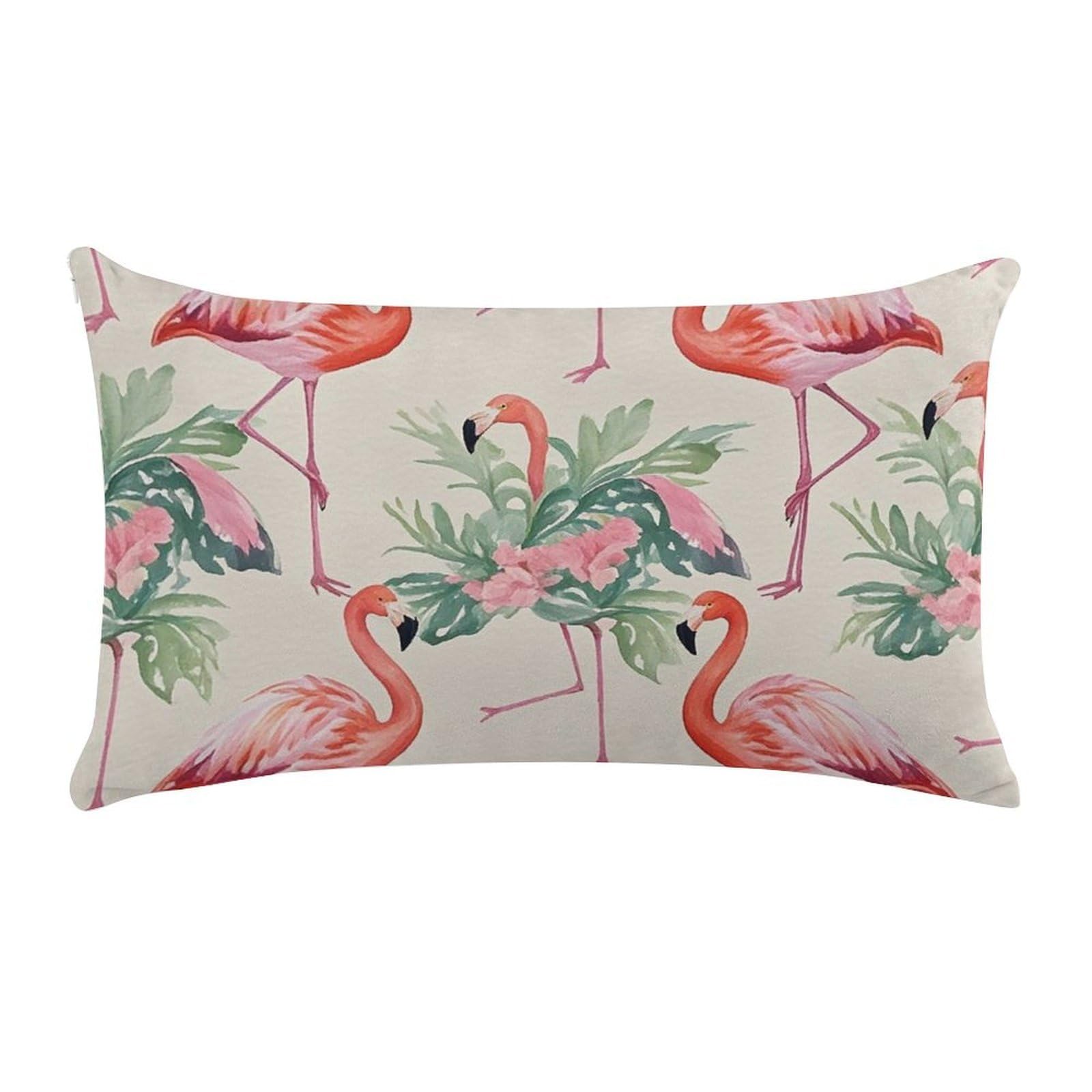 Watercolor Flamingo Pillow Cases for Sofa, Super Soft Plush Pillow Cover with Zipper, Luxury Cozy Pillow Shams for All Seasons, Lightweight Pillowcases for Bedroom, 12" X 20"