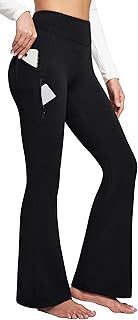 Ewedoos Fleece Lined Yoga Pants with Pockets Water Resistant Hiking Pants Women High Waist Flare Leggings Winter Warm Pants