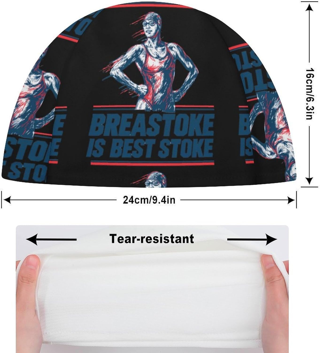 Funny Swimming Breaststroke Womens Swim Cap for Men Adult Swimming Hat Curly Short Medium Long Hair