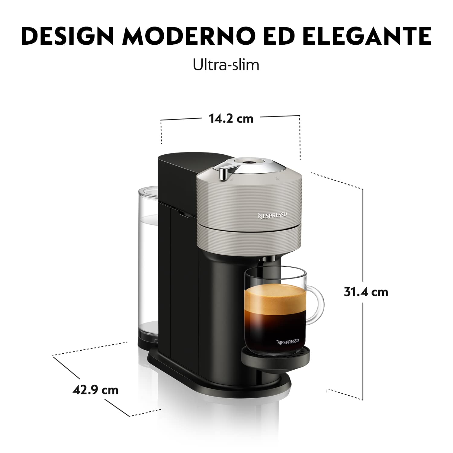 Krups XN910B Vertuo Next Nespresso, Macchina del caffé, 30 secondi di riscaldamento dell’acqua, Spegnimento Automatico, Connettività Bluetooth e Wi-Fi, Argento