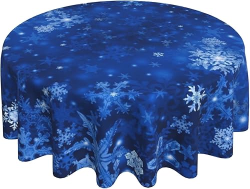 Miniatura 4 de Mantel de Navidad, mantel redondo de copo de nieve de invierno de 60 pulgadas, mantel de Navidad azul marino para decoración rústica de cocina de