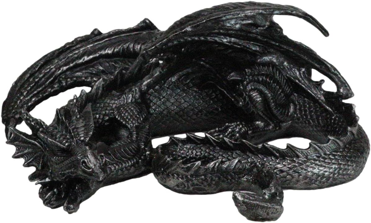 Ebros Gift Legendary Horned Wise Old Black Medieval Dragon in Repose Home Decor Figurine 11" Long Dungeons and Dragons Fantasy Old World Decorative Collectible