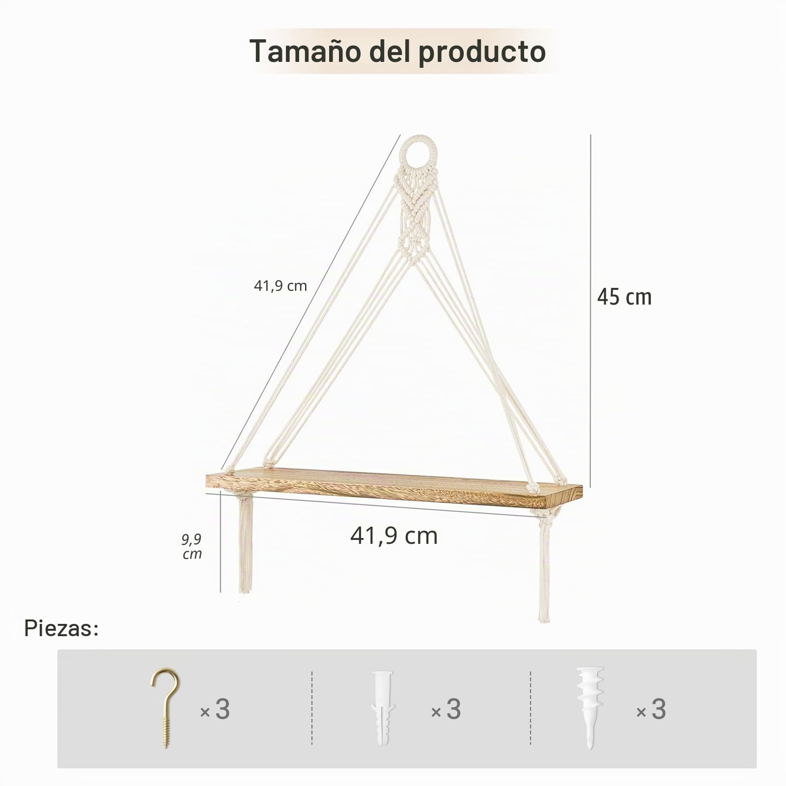 Mkono Juego de 3 estantes colgantes de macramé, decoración de pared, estilo bohemio, estantes flotantes de madera rústica para dormitorio, baño, sala de estar, guardería, dormitorio, estantería de