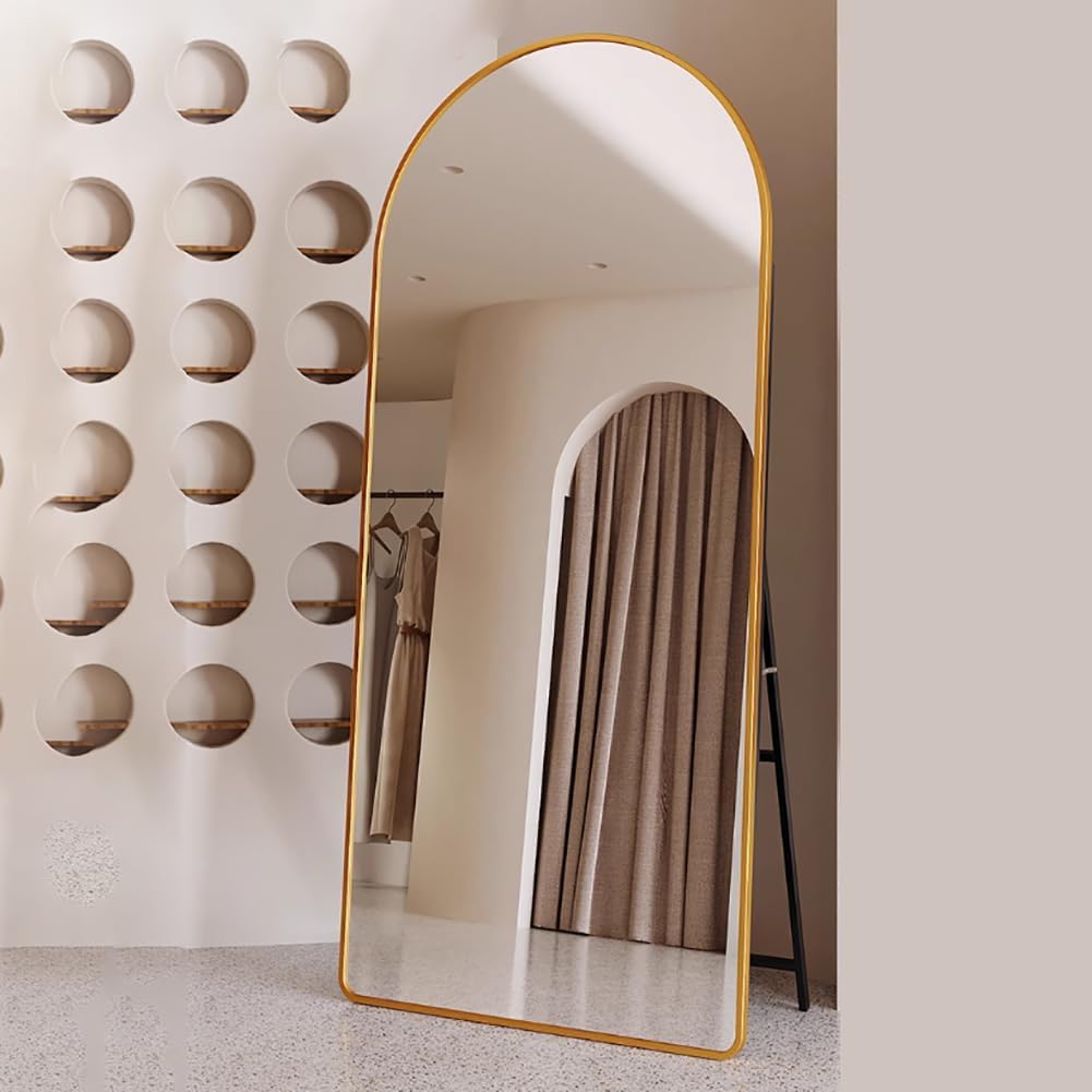 TT-YEB(売店) モダンなシンプルなフルボディフロアミラー、スタンド付きの自立型アーチ型のフルボディミラー、粉砕防止ガラス、アル