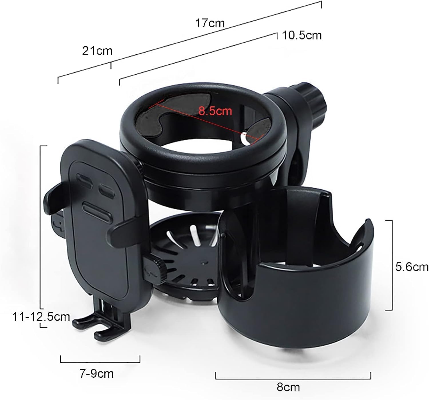ZealSound Porte-gobelets 3-en-1 pour Poussette avec Support téléphone 360° réglable, Porte-gobelets Simple ou Double, Compatible poussettes, fauteuils roulants, vélos et Chariots