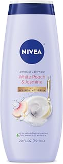 NIVEA White Peach & Jasmine Body Wash with Nourishing Serum - Hydrating Scented Shower Gel for Women, Provitamin B5 & Vitamin E, 20 fl oz