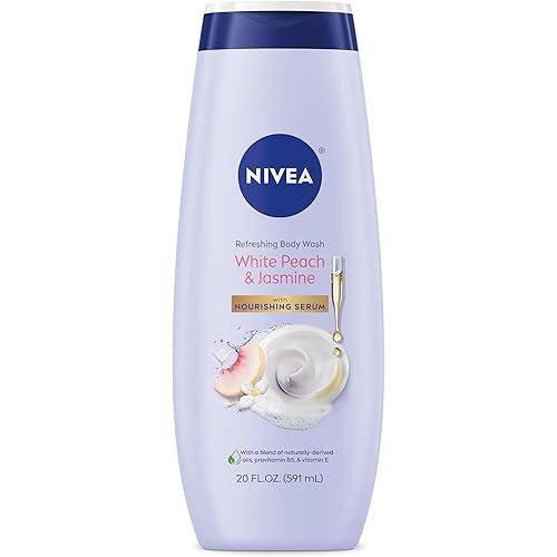 NIVEA Refreshing White Peach and Jasmine Body Wash with Nourishing Serum, Scented Body Wash for Women, Enriched with Provitamin B5 and Vitamin E, 20 Fl Oz Bottle