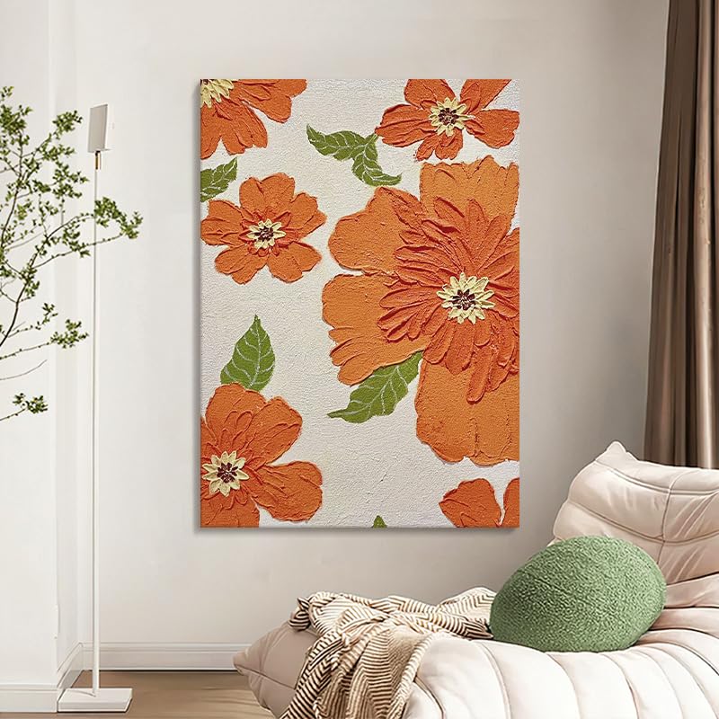 Tableau decoration murale salon moderne aux fleurs peintes a la main sur toile