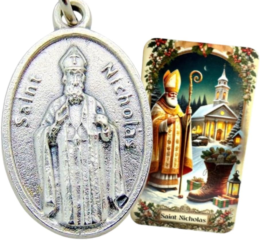 Westmon Works St Nicholas Medal Set Patron Saint Italian Metal Medallion with USA Made Holy Card