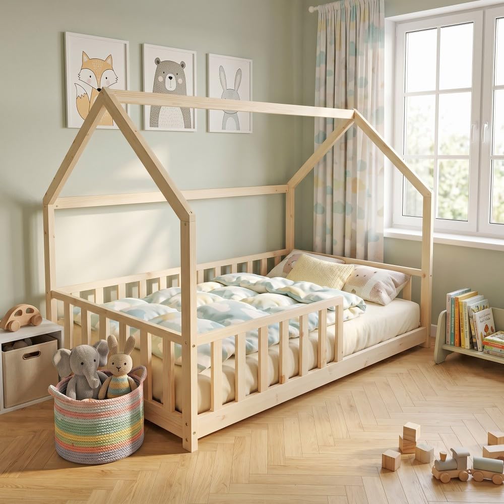 Weber Industries Cama cabaña Kiwi 90 x 190 + 1 somier + Barrera/Natural