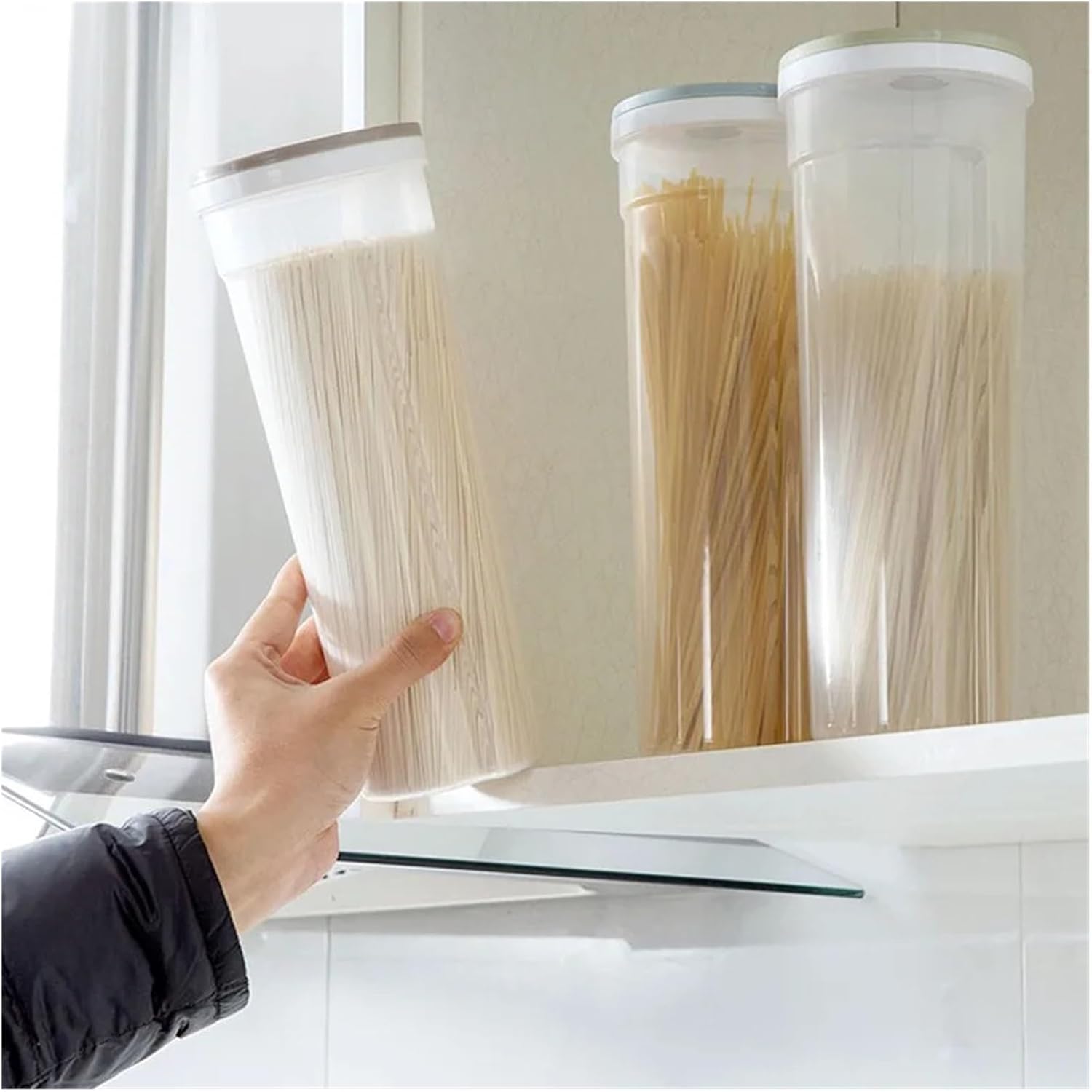 Food Storage Box Containers Leakproof Crisper ，Compatible For Cereal Spaghetti Noodle Pasta Grain(Green)