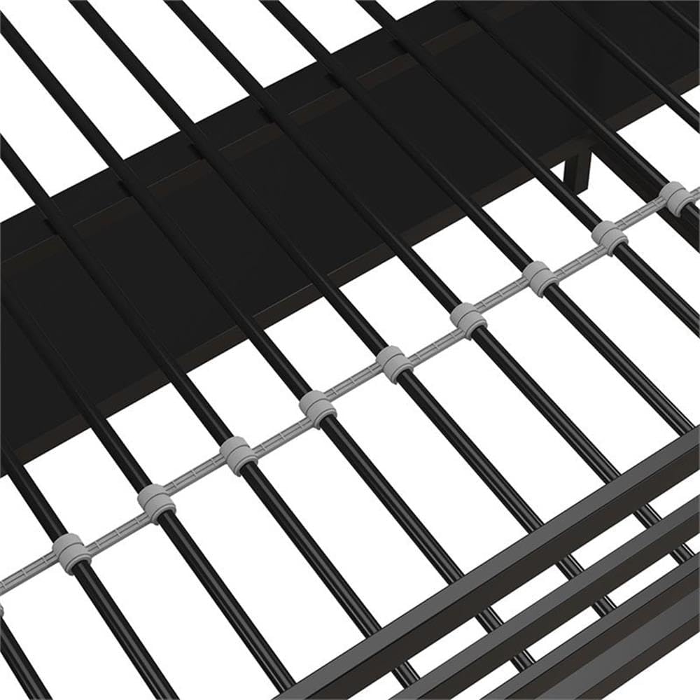 Close-up view of the metal bed slats
