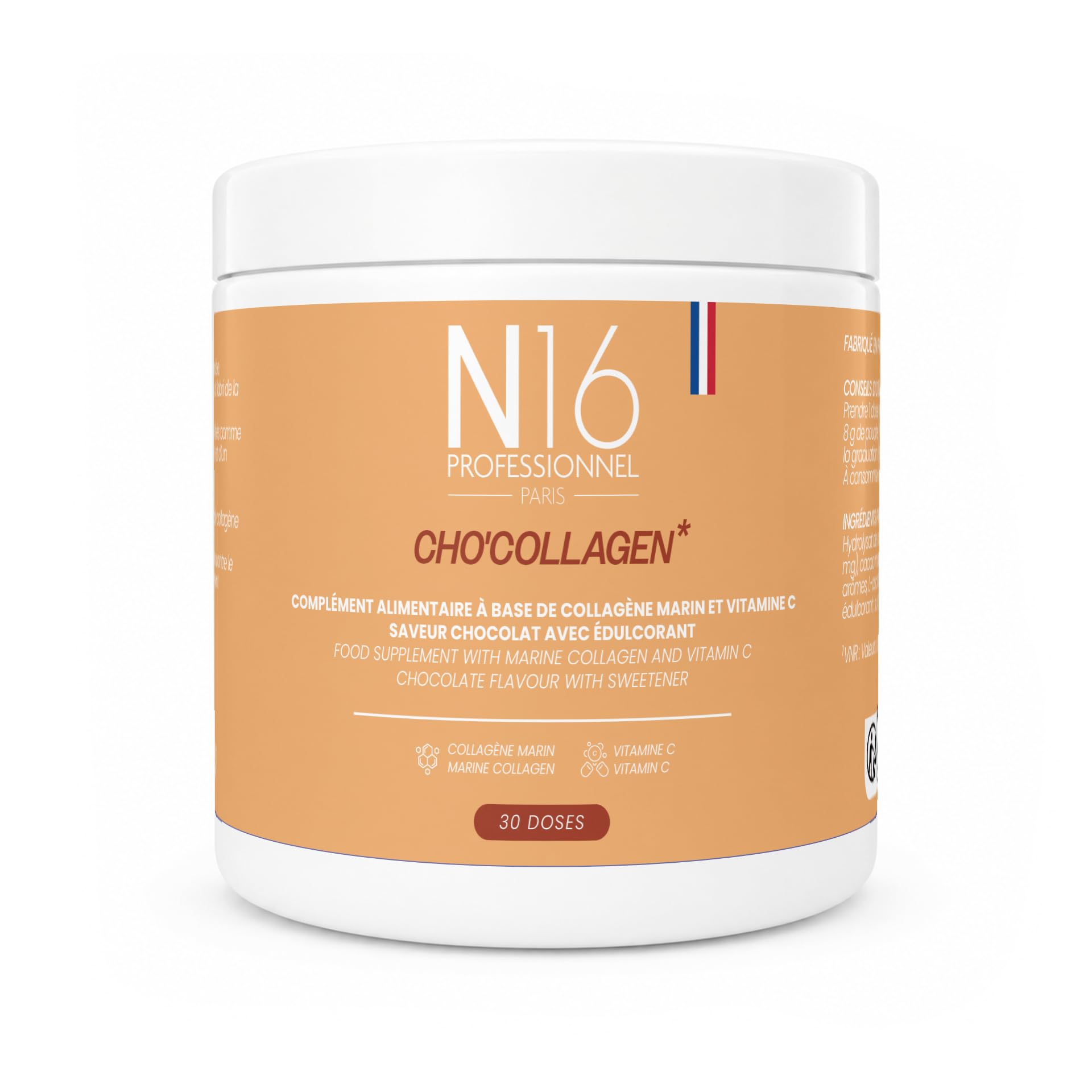 Cho’Collagen – Collagène Marin 5000 mg & Vitamine C – Poudre Chocolat – Complément Alimentaire Peau, Éclat & Collagène – 30 Doses – Fabriqué en France