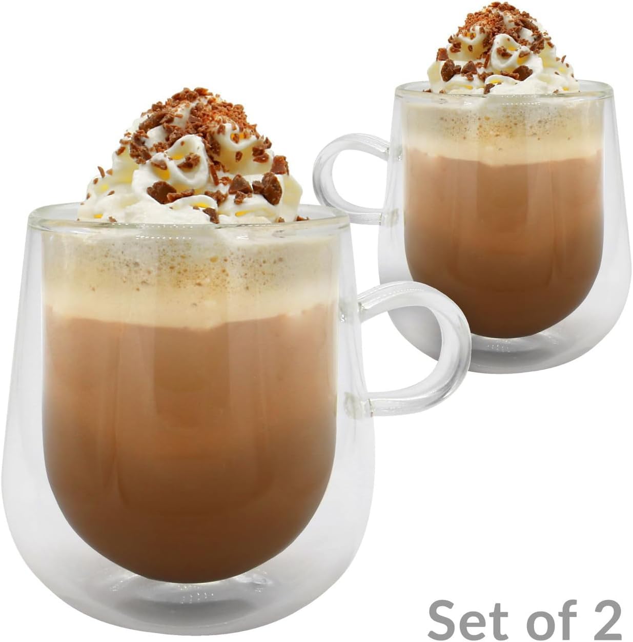 BERA HOME Double Walled Glass Set of 2 With Handle, Coffee Mugs, Thermo Glass for Hot Drinks Latte, Cappuccino and Tea (275 ml) - Image 2