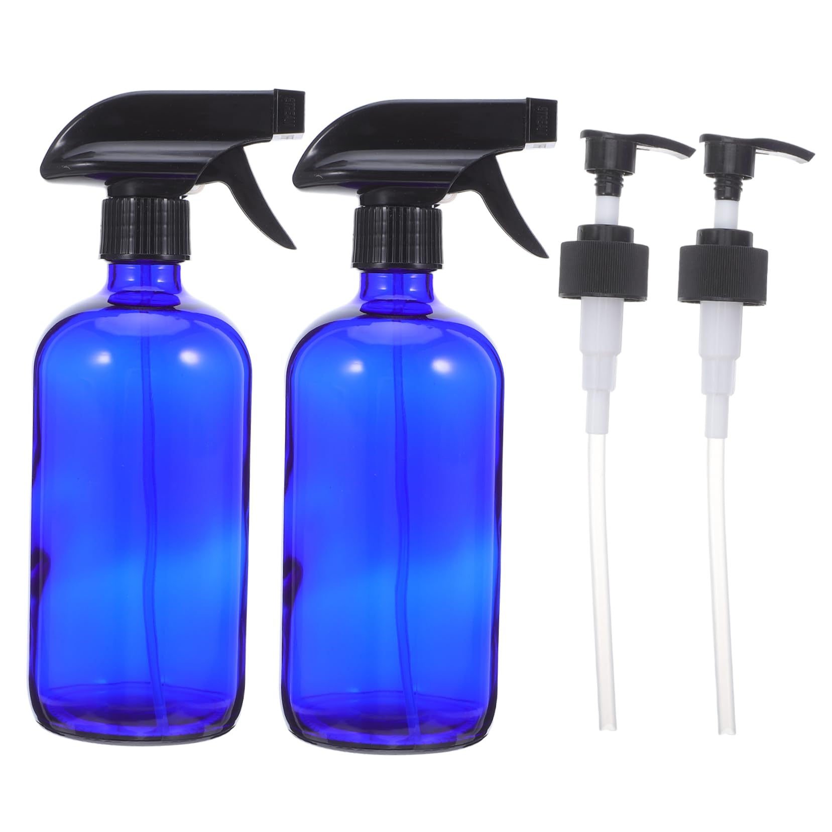 OUNONA Bottiglia Spray in Vetro Blu da 500ml Ricaricabile, 2 Pezzi | Pompa e Tappi Inclusi, per Viaggio e Profumo, Leggero e Riutilizzabile