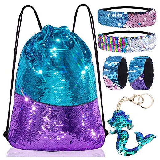 Mermaid Reversible Sequin Drawstring Backpack/Bag Blue/Purple for Kids Girls