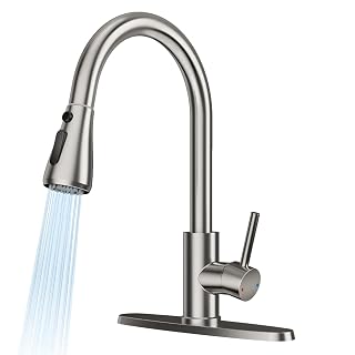 FEELSO Kitchen Faucets with Pull Down Sprayer, Brushed Nickel | Lead-Free NSF Certified, High Arc, Stainless Steel, Single Handle, Kitchen Sink Faucet, 1 or 3 Hole, Farmhouse Laundry RV Bar - Amazon product rated Grade A