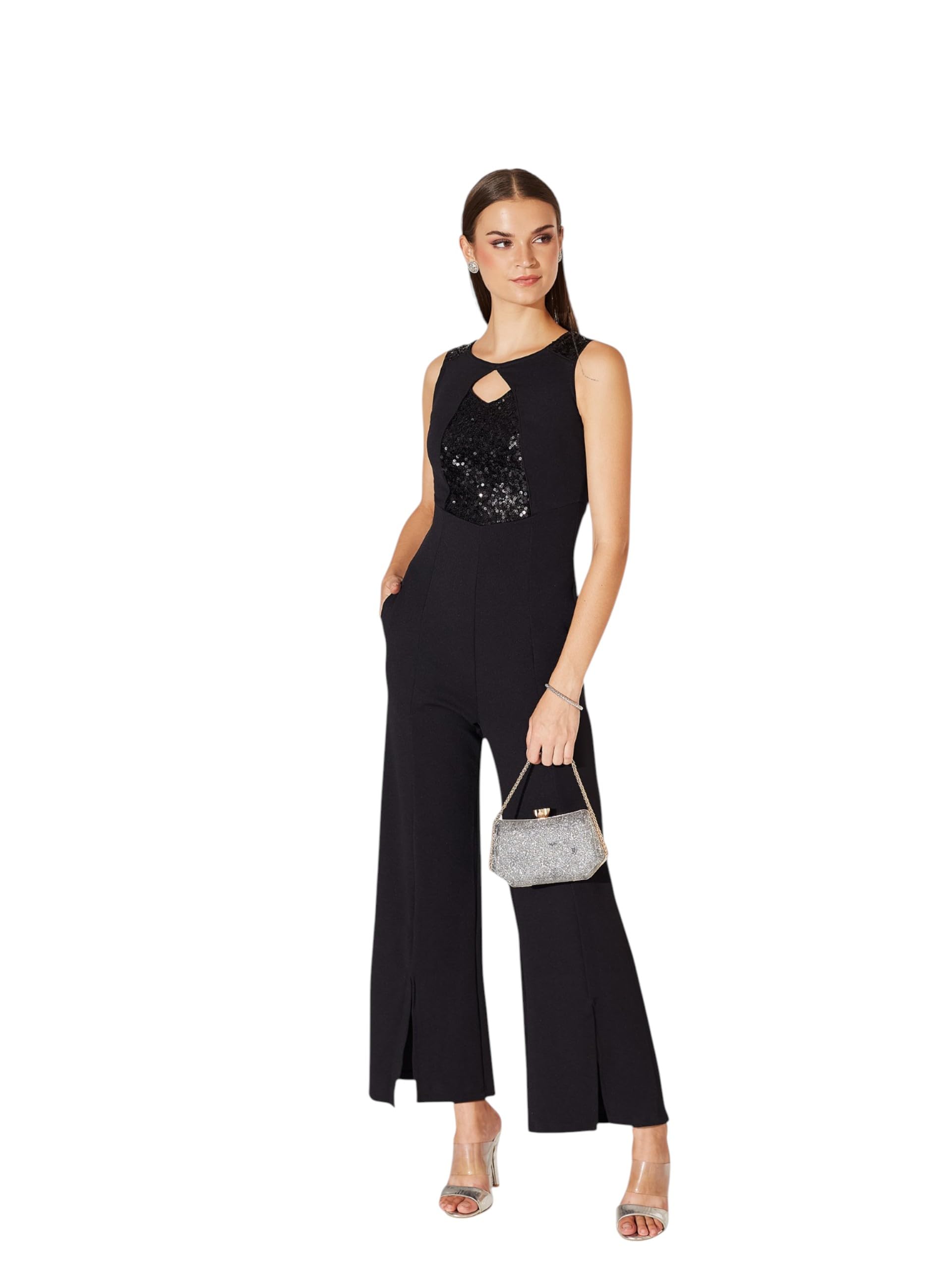 miss chase Women's Embellished Sweet-heart neck Sleeveless Polyester Panelled Regular Jumpsuit-picture-22