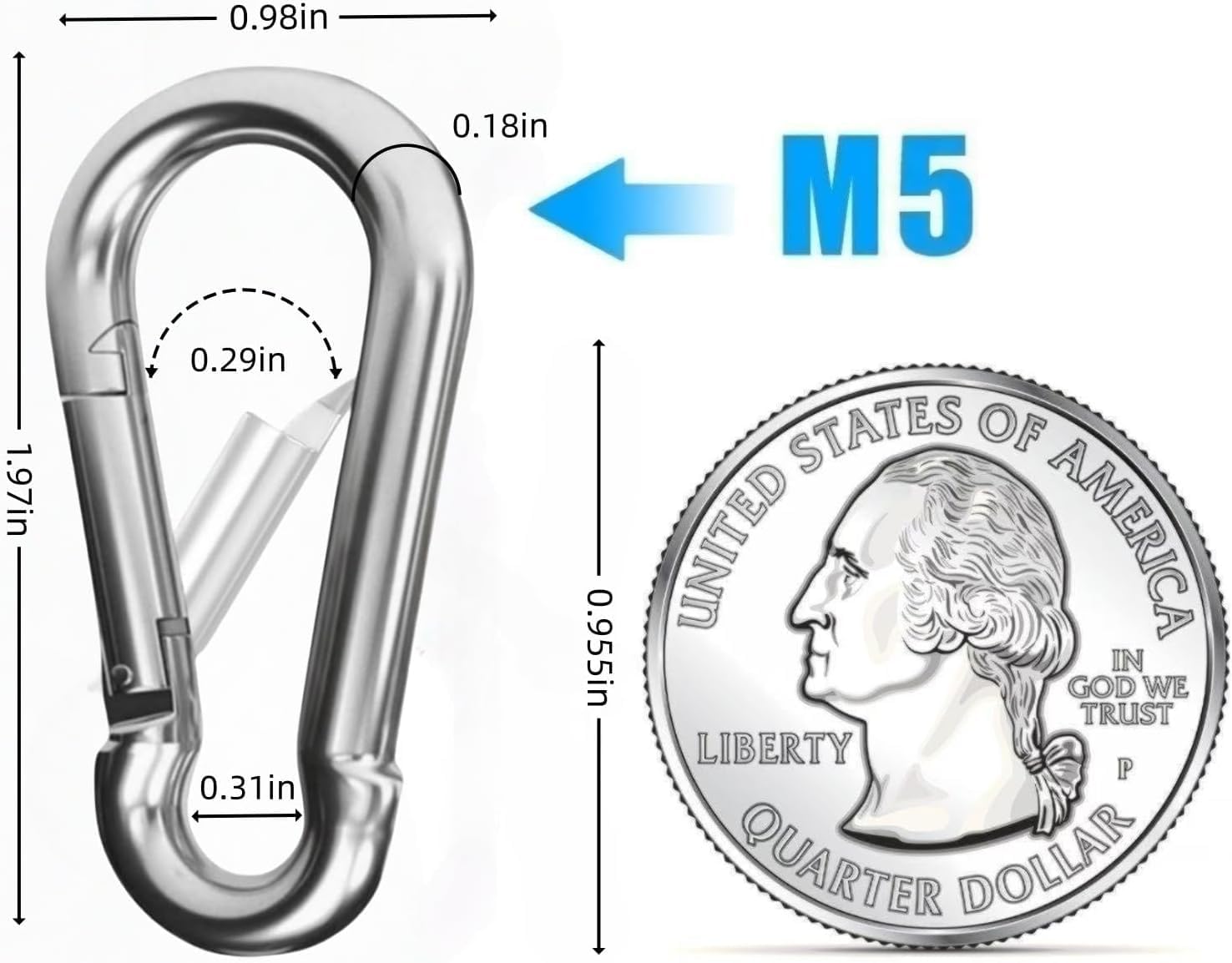 24Pcs M5 1.97" Galvanized Steel Spring Snap Carabiners for Keychain Leash