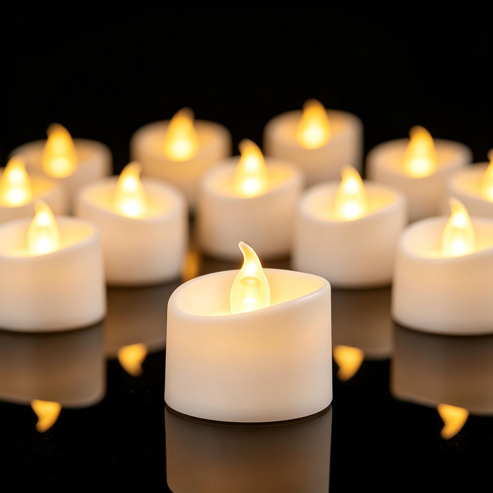 12 LED Teelichter Flammenlos, Batteriebetrieben, Flackereffekt, Warmgelb