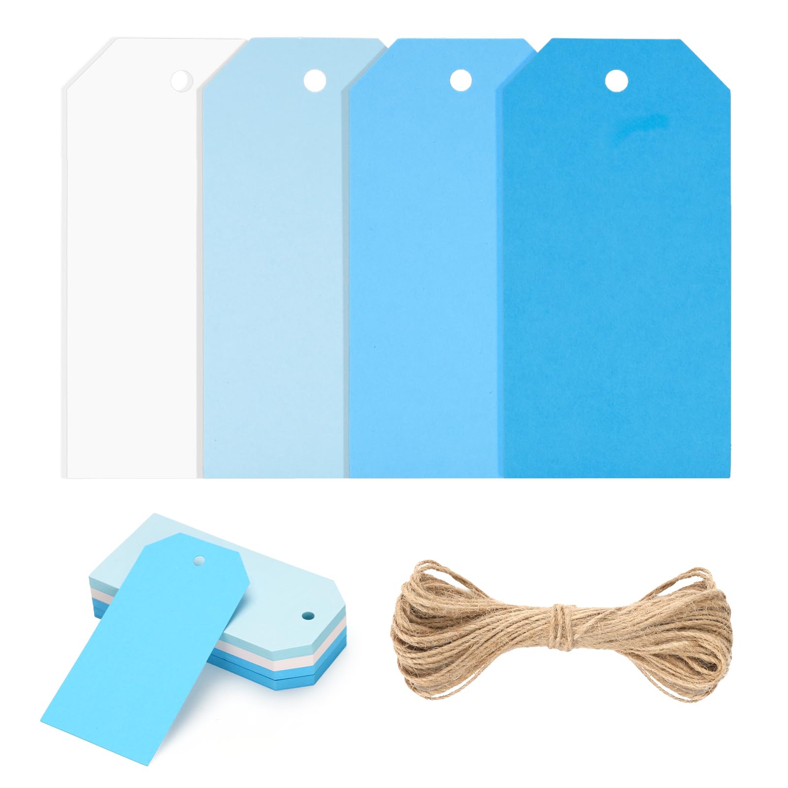 jijAcraft 60PCS Blue Gift Tags: 5x10CM 4 Colors Gradient Tags, Blank Paper Labels with String, Favour Labels for Gift Wrapping, Birthday, DIY Crafts, Clothing, Wedding, Party
