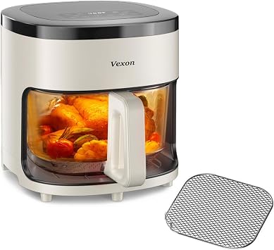 6-IN-1 Glass Air Fryer,4.5QT Air Fryer with Viewing Glass Pot, Air Fry, Dehydrate, Air Crisp Technology,Nonstick & Dishwasher Safe Basket,97% Less Oil,Features Digital Timer White
