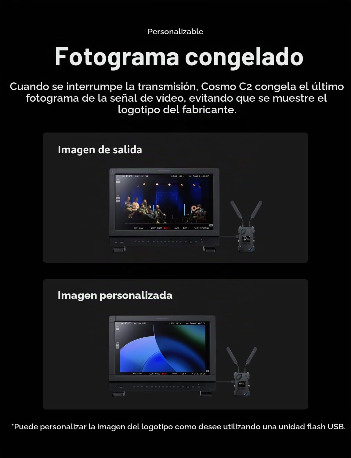 Hollyland Cosmo C2 Sistema de transmisión de Video inalámbrico HDMI/SDI 3000 pies 33 ms 1080P60 5G Imagen y Audio,transmisión en Vivo NDI UVC RTMP integrada (1 transmisor y 1 Kit Receptor)