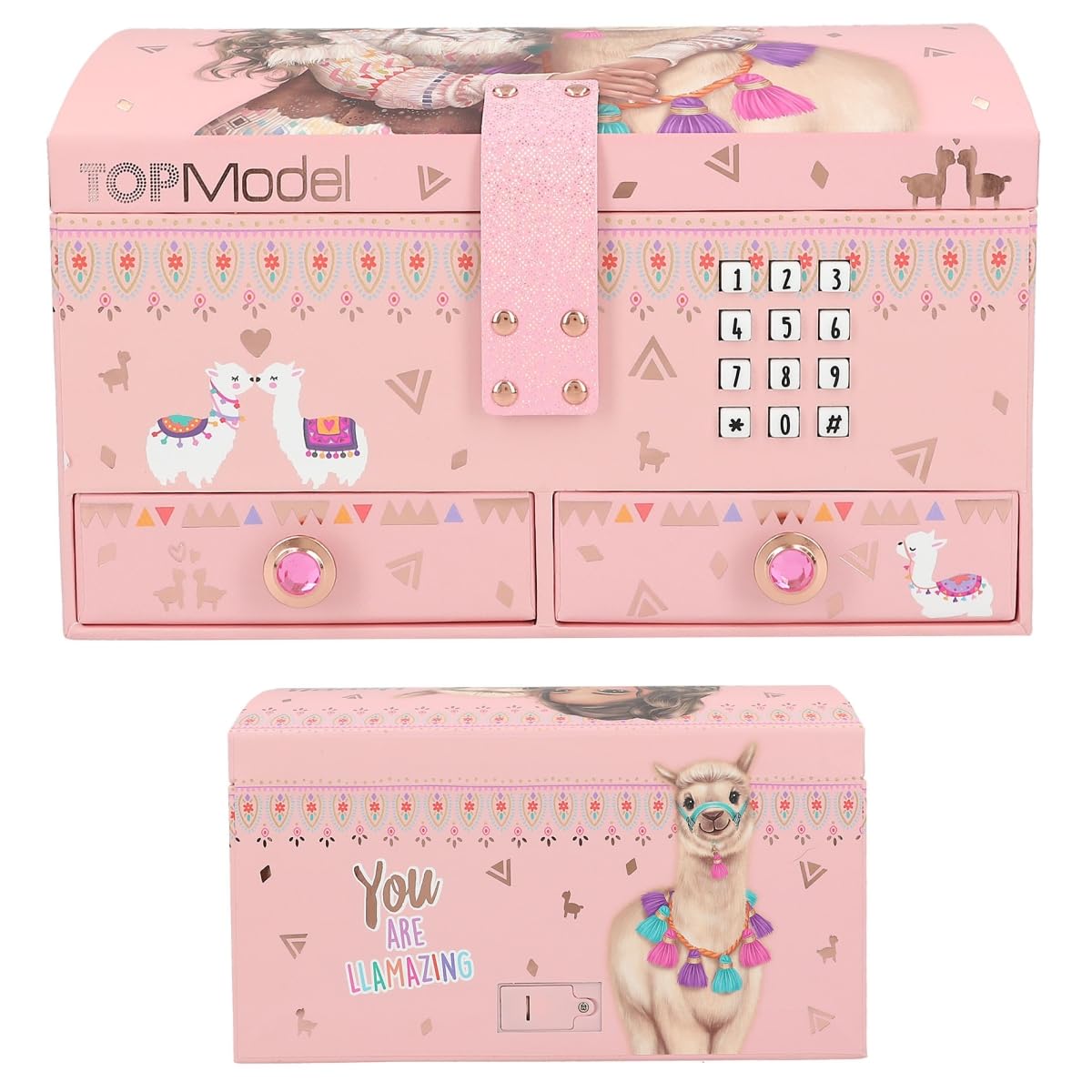 Depesche 11900 TOPModel Cosy-Pequeño Rosa, con Motivo de Alpaca y Modelo, se Abre código Sonido, joyero Espejo Tapa abatible, Multicolor
