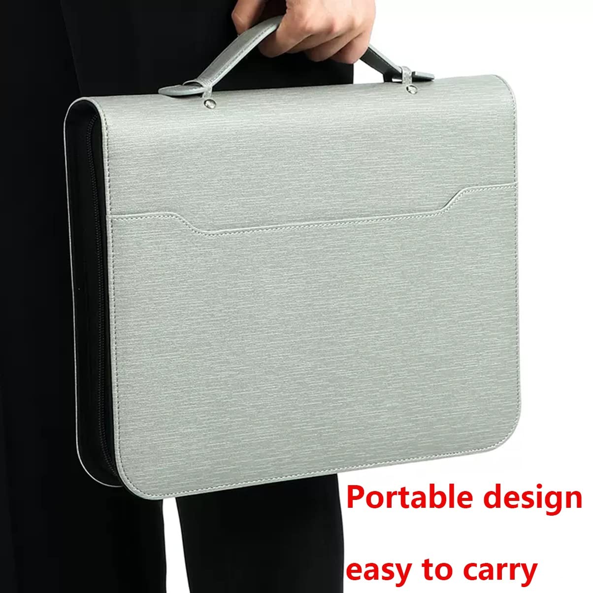 Cartella per Documenti in Pelle A4, Portafoglio Aziendale Premium in Pelle PU, Presentazione Aziendale, riunione, conferenza, Cartella A4, Organizer, Raccoglitore ad Anelli con Maniglia