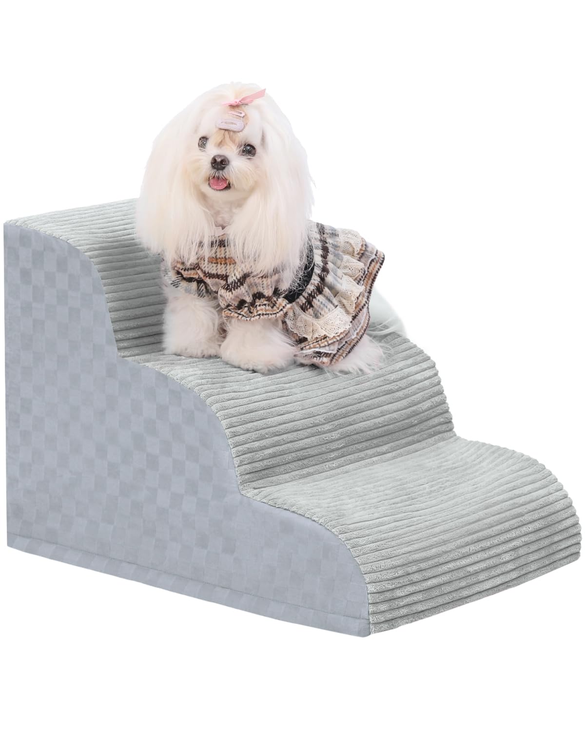 Dog Stairs Ramp for Couch 15.7" H, 3-Step Pet Stairs for Small Dogs with High Density Foam, Dog Slope Stairs with Durable Non-Slip Bottom for Puppy Grey
