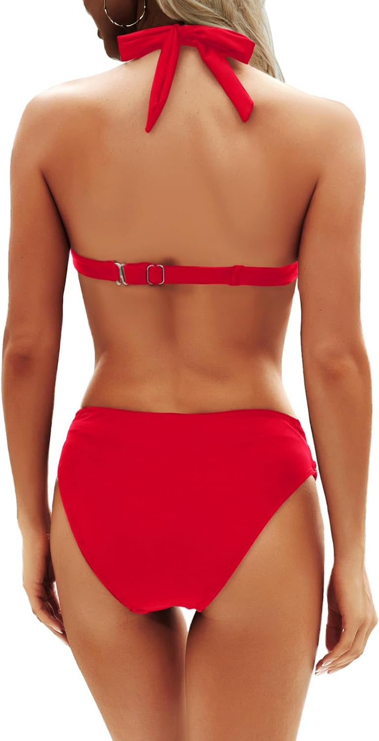 Yonique Women Two Piece Bathing Suits Push Up Bikini Set Halter Swimsuit Vintage Swimwear - Image 2