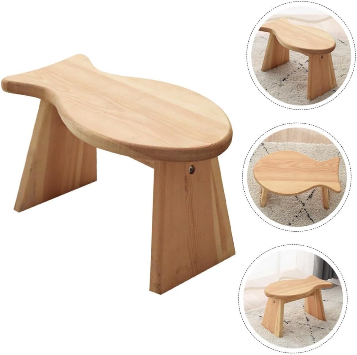Step Ladder Wooden Step Stool Fish Shaped Portable Shoe-Changing Footrest Non Slip Compact Low Footstool for Bathroom Kitchen Bedroom stepstool