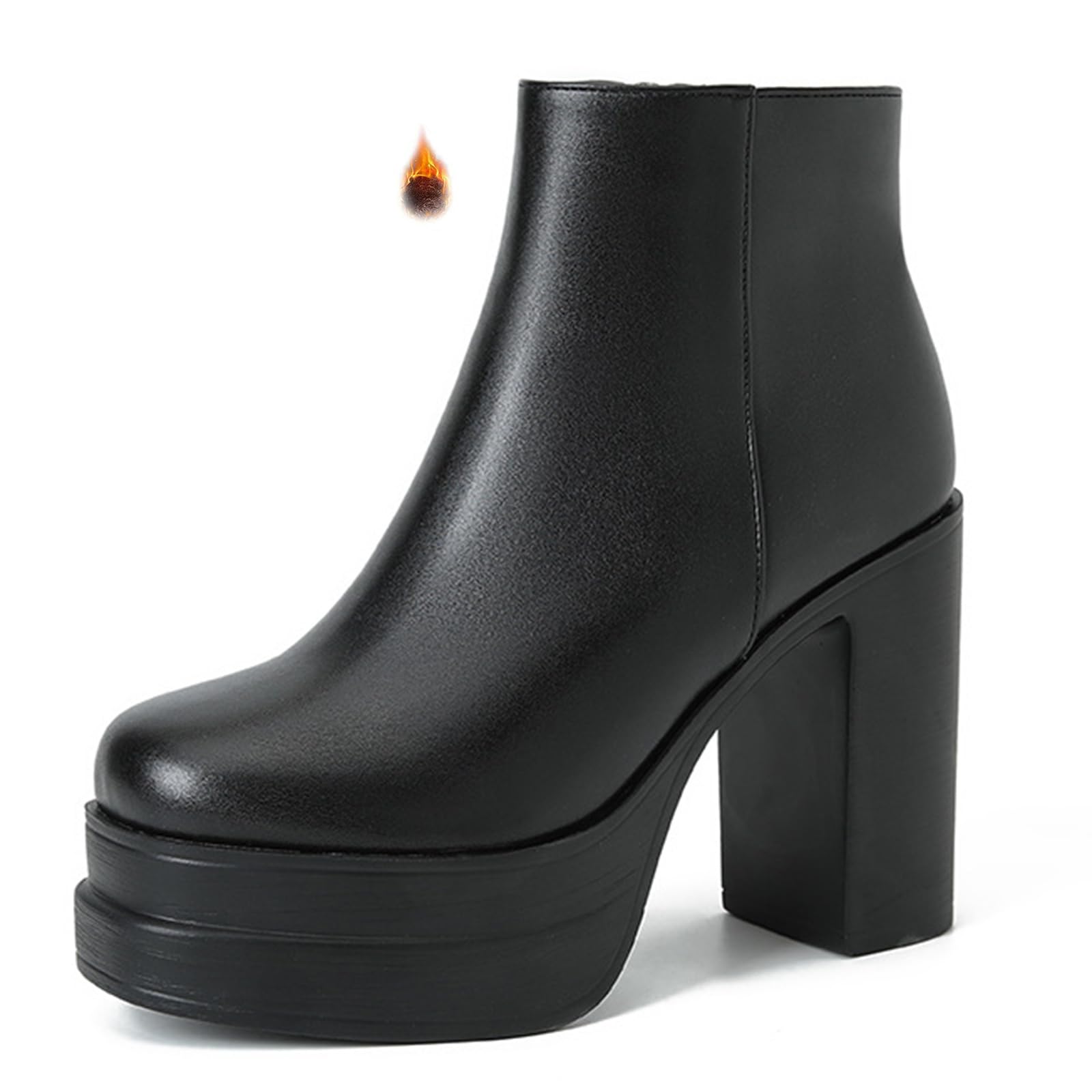 Womens Leather Platform Chunky Heel Ankle Boots Round Toe Side zipper Non Slip High Heel Business Work Dress