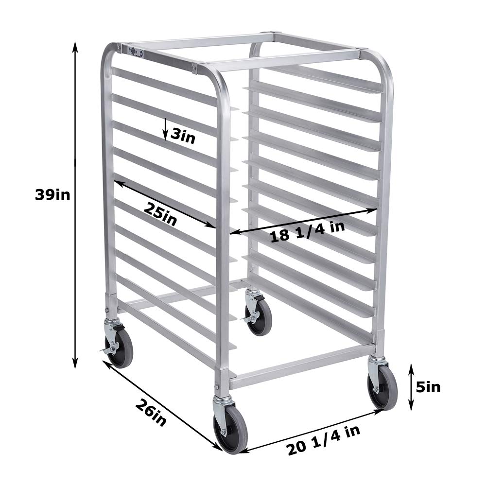 Profeeshaw Bun Pan Bakery Rack 10 Tier with Wheels, Aluminum Racking Trolley Storage for Half or Full Sheets : Industrial & Scientific
