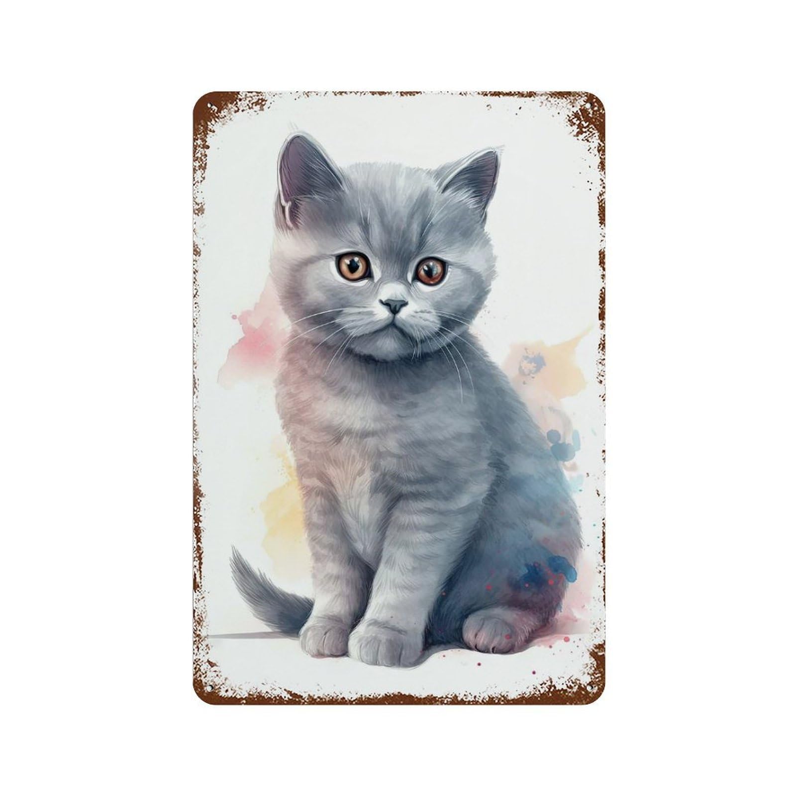 Rust Effect Baby British Shorthair Cat Vintage Rust Metal Sign 11.8"x7.9", Farmhouse Wall Decor for Basement, Hobby Room And Garage Decor