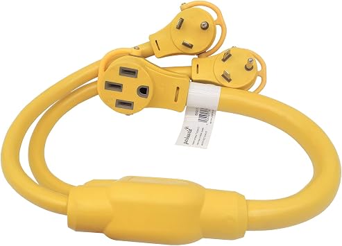 Parkworld 692071 Dual RV 30A Plugs NEMA TT-30P to 14-50R Female RV 50A Receptacle, Y Splitter Adapter Cord, 3 FT
