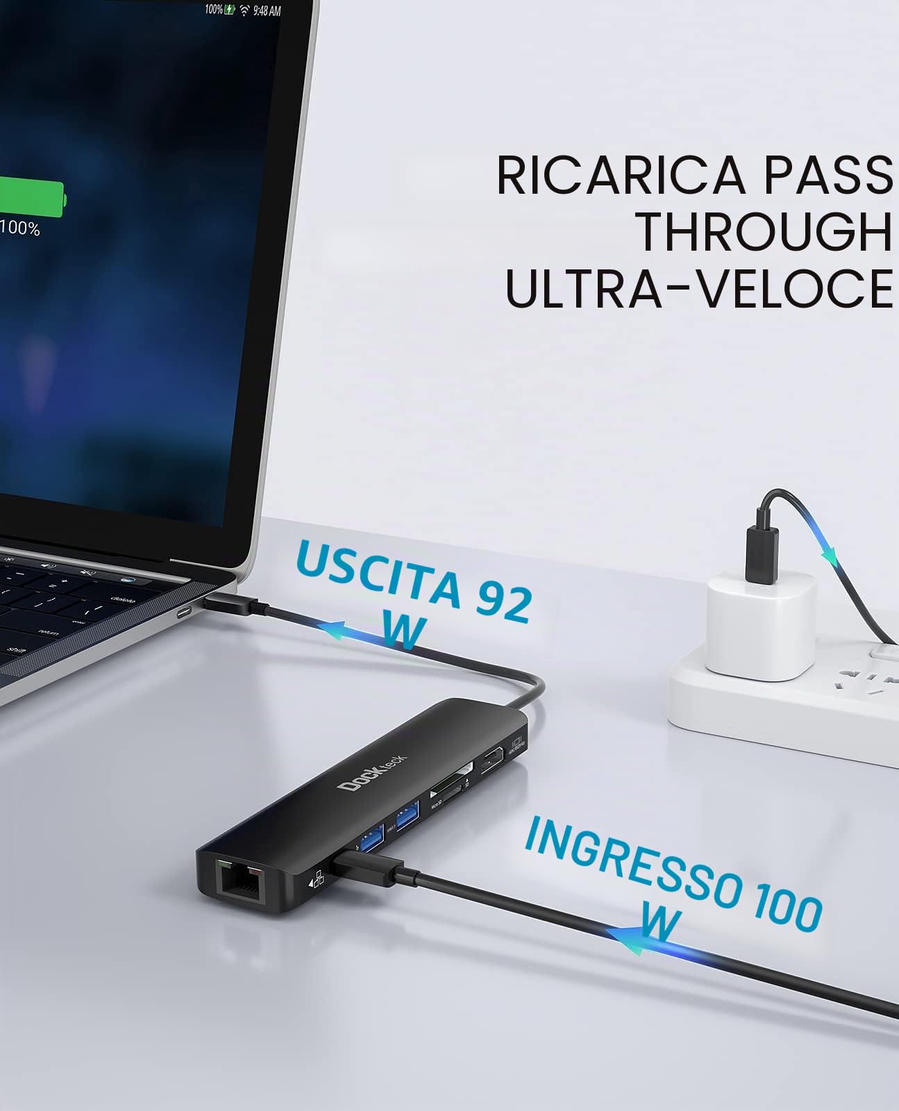 Adattatore USB C Hub Ethernet Dockteck 7 in 1 Docking Station, adattatore USB-C con HDMI 4K 60Hz, LAN RJ45, 100W PD, SD/Micro SD, 2 USB 3.0, per Steam Deck, MacBook/iPad, Surface Pro 7