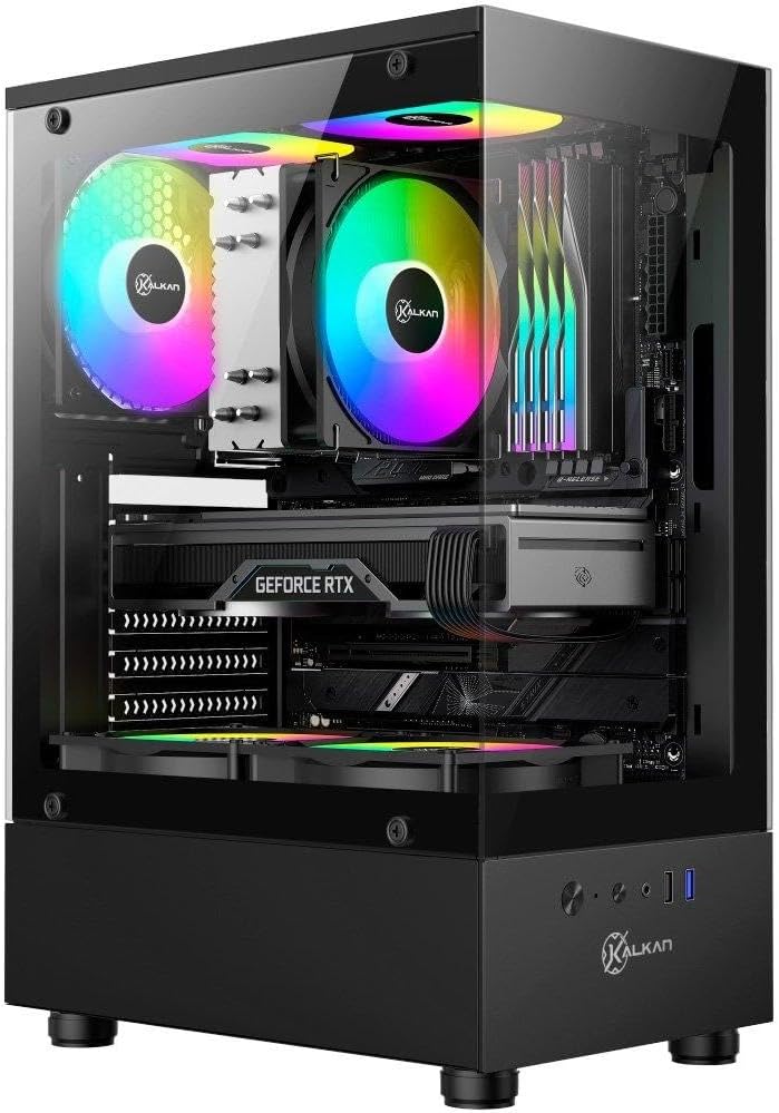 Gabinete Gamer Kalkan Avalon Lite Wind, Atx, Frontal e Lateral em Vidro Temperado, 3 Ventoinhas Rgb, Preto - Klk00093