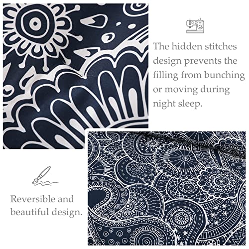 Whale Flotilla 3-Piece Queen Comforter Set, Soft Reversible Full Size Bedding Comforter Sets, Paisley Printed Down Alternative Comforter Duvet For All Seasons, Navy #TOP3