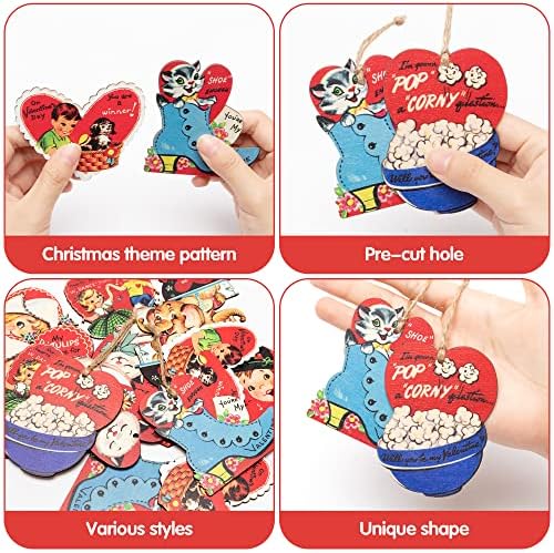 GROBRO7 25Pcs Valentine Wooden Hanging Decoration, Vintage Valentine Wood Tags Ornament Love Heart Retro Wood Garlands Pendant for DIY Crafts, Wedding Anniversary Romantic Festival Party Supplies
