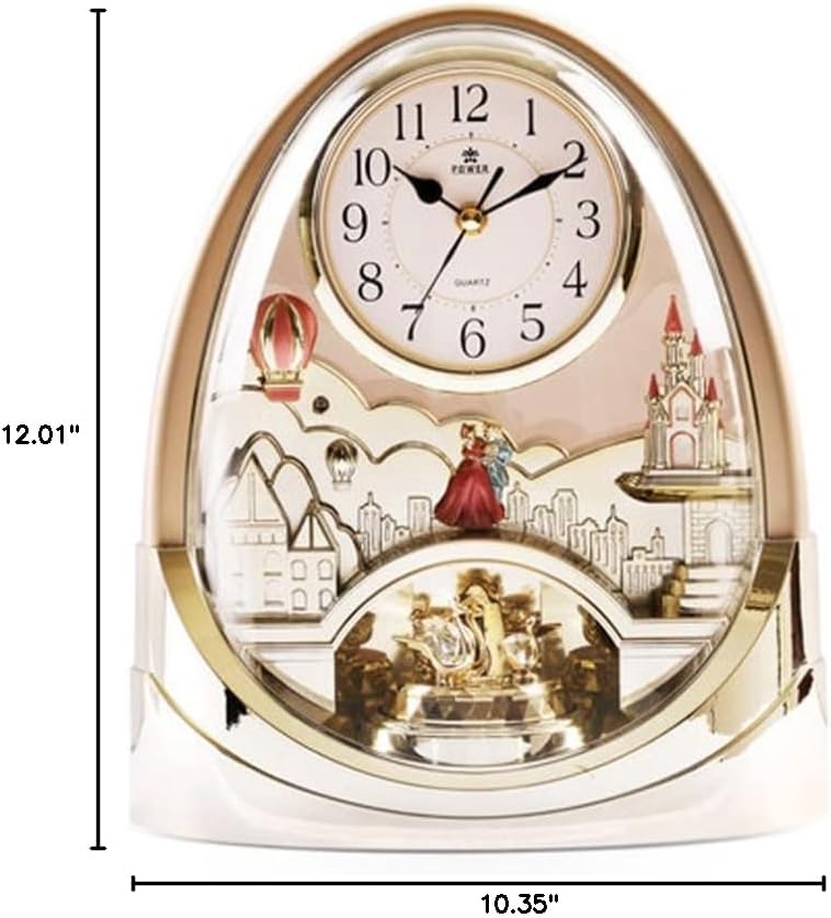 Retro Nostalgic Music Hourly Chiming Table Clock Creative Mute Desk Clock Bedroom Living Room Office Bar Desktop Clock Quartz (Color : B)