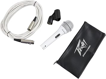 Peavey PVi 2 Dynamic Vocal Microphone, White, Cardioid Unidirectional Polar Pattern, Includes 20 XLR Cable, Perfect for Vocals, On/Off Switch