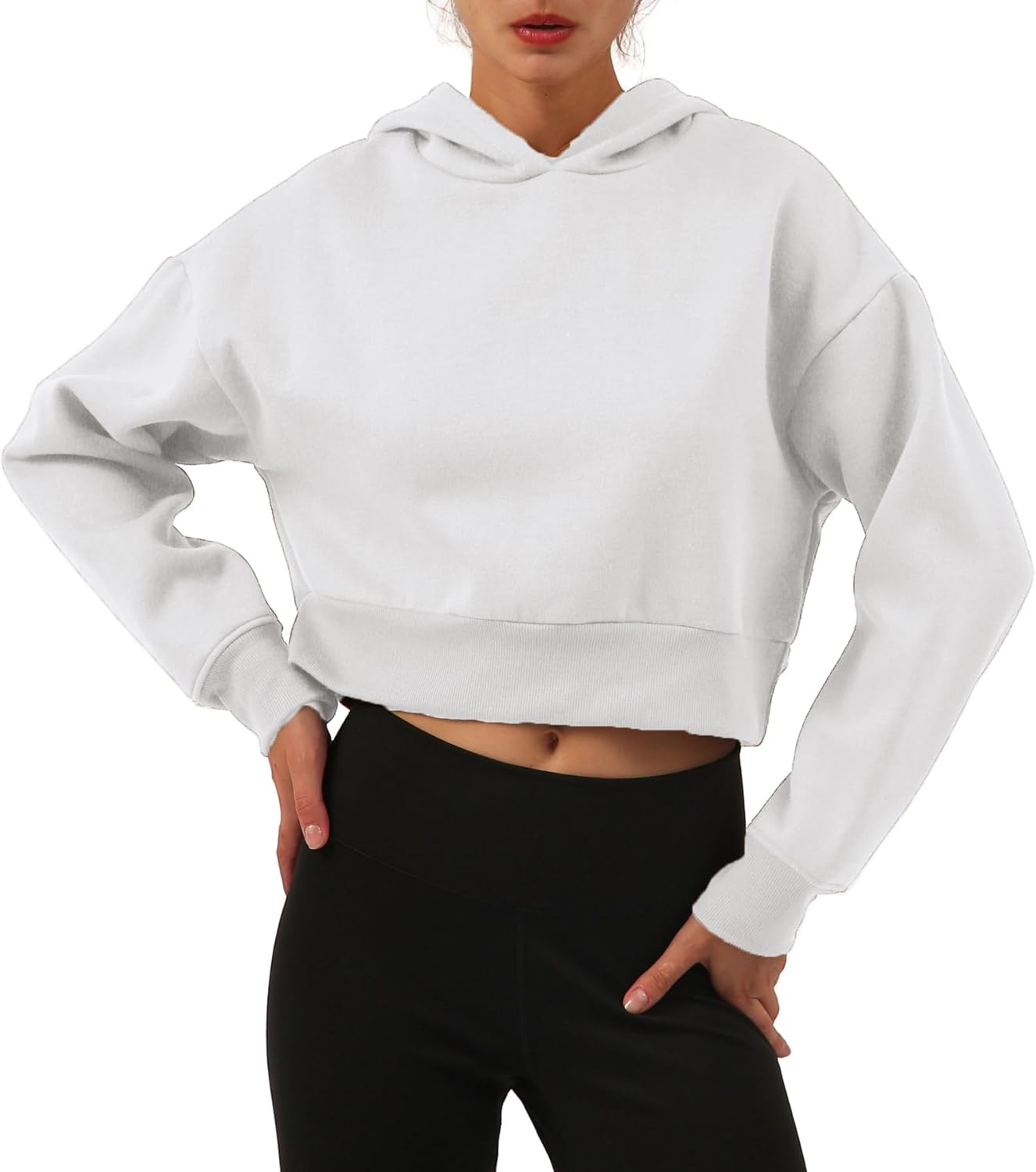 Amazhiyu Women’s Fleece Cropped Hoodies Casual Long Sleeve Pullover Crop Tops
