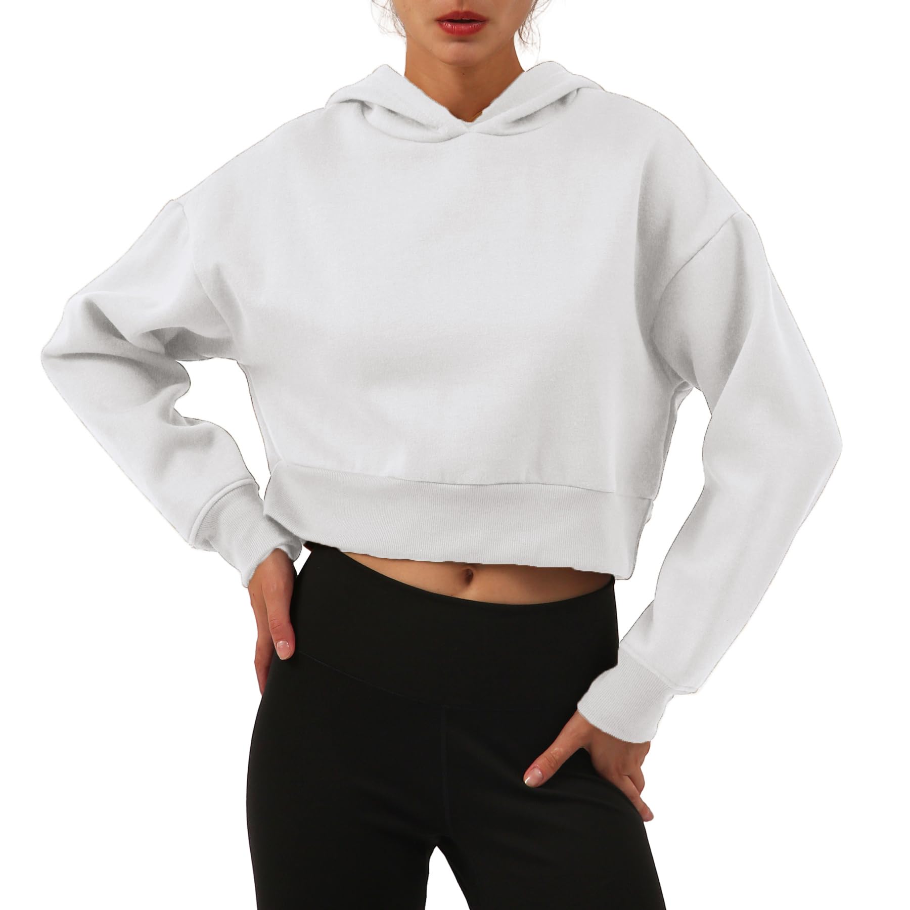 Amazhiyu Sudadera corta con capucha de forro polar para mujer, informal, de manga larga