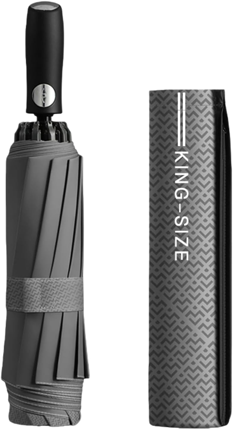 52 IN Extra-Large Canopy,Travel Folding Reverse Golf Umbrella for Business, Auto Open/Close,Portable,Rain & Sun, Windproof Rainproof,Zippered Pouch, Men & Professionals,10 Ribs,Backpack/Car