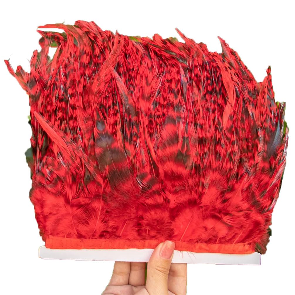 Ozdobna wstążka z piórami, Wstążka z frędzlami z bażantowego pióra DIY Craft Szycie Multicolor 4-6 cali Wiele rozmiarów(Red,10 Meter)