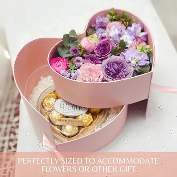 BBJ WRAPS Luxury Heart Shaped Flower Boxes with Lids Florist Double Layer Gift Paper Mache Boxes for Arrangements-9(L) x 8(W) x 6.5(H) (White)