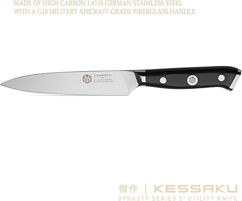 Vista 32 de KESSAKU Nakiri - Cuchillo de 7 pulgadas - Serie Dynasty - Cuchillo asiático para verduras - Cuchillo de cocina afilado - ThyssenKrupp forjado