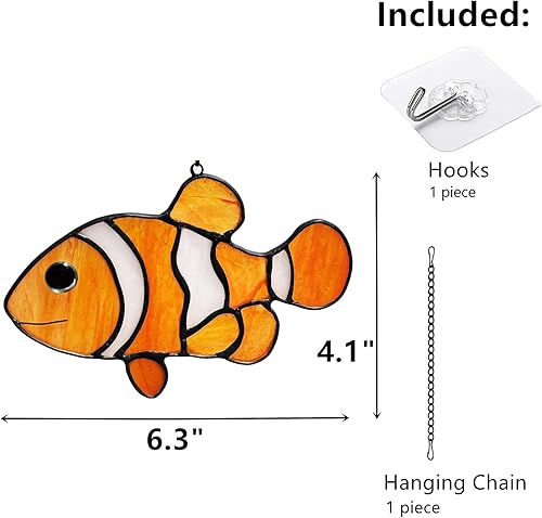 Miniatura 3 de Adorno decorativo de pececillos payaso con vitrales, decoración para colgar en la ventana temática de playa del océano para amantes de los peces